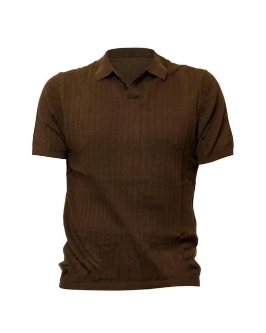 People Of Shibuya Brown Ribbed-Knit Polo Sweater for men