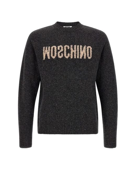 Moschino Black Mirrored Logo Bouclé-Embroidered Sweater for men