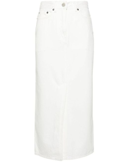 Loulou Studio White Straight Denim Midi Skirt