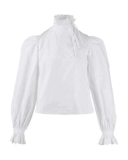 Pushbutton ハイネック ラッフル ブラウス White