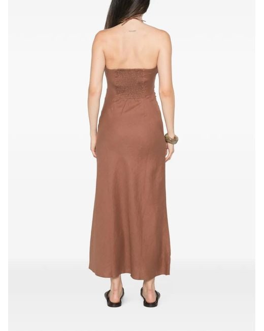 Faithfull The Brand Brown Natalia Beaded-Halterneck Midi Dress