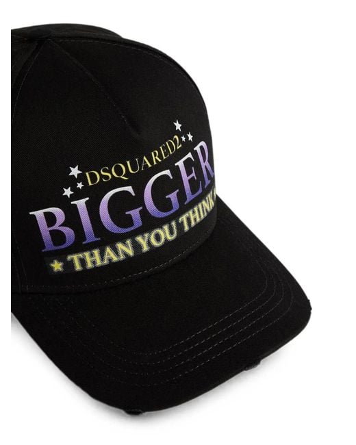 DSquared² Black Printed Distressed Baseball Cap for men