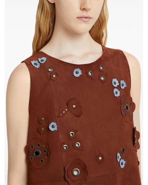 Marni Brown Daisy-Appliqué Studded Mini Dress