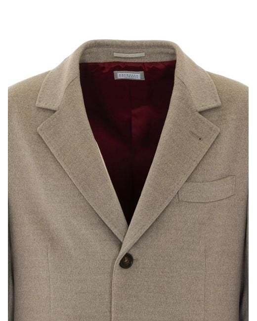 Brunello Cucinelli Natural Single-Breasted Notched-Lapel Coat for men