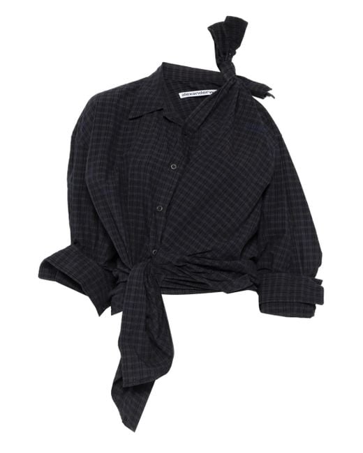 Alexander Wang Geknoopte Geruite Blouse in het Blue