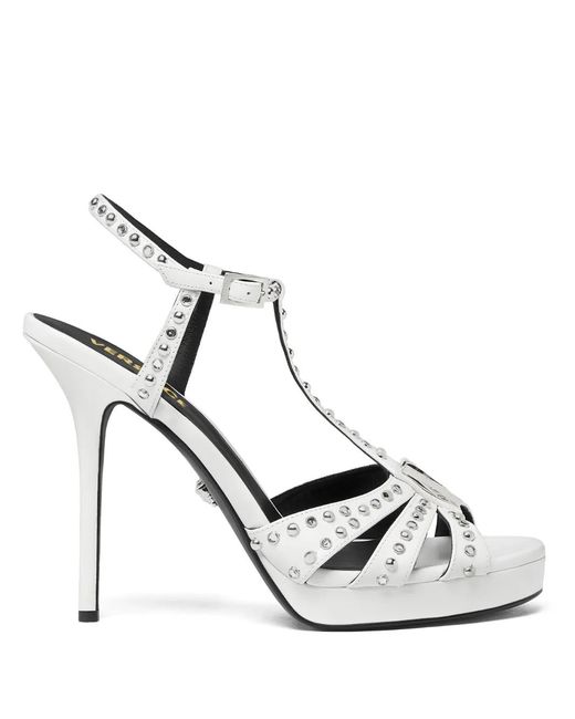 Versace White V Embellished Leather Sandals 115Mm