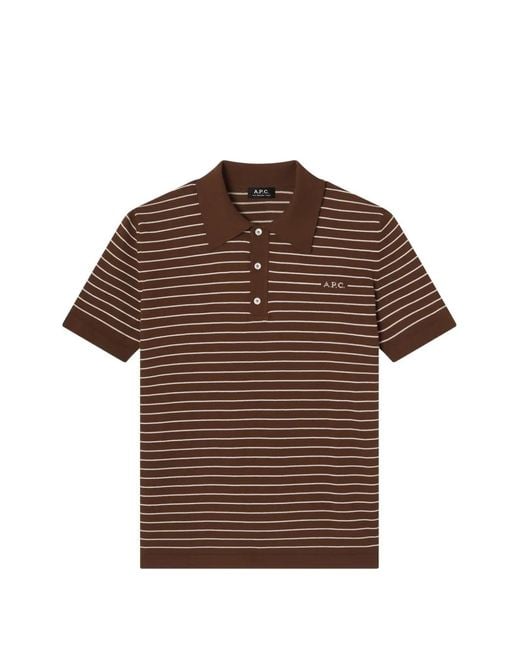 A.P.C. Brown Striped Short-Sleeve Polo Shirt for men