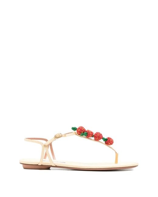 Aquazzura Natural Fragolina Sugar Strawberry-Embellishment Sandals