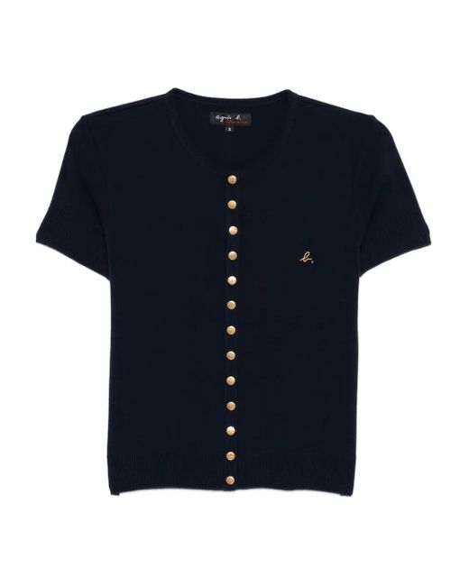 Agnes B. Blue Logo Snap Cardigan