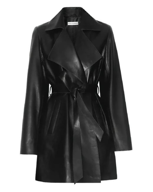 Nour Hammour Black Kerri Belted-Waist Leather Jacket
