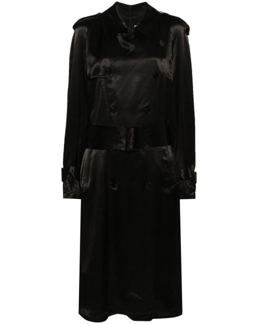 Balenciaga Black Satin Midi Trench Coat