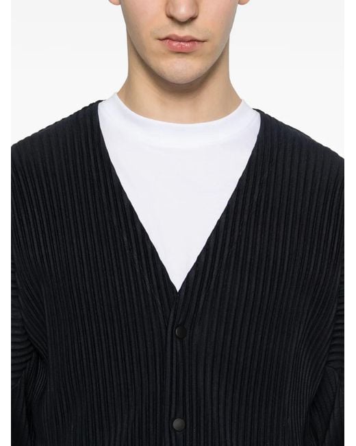 Homme Plissé Issey Miyake Black Pleated Buttoned Cardigan for men