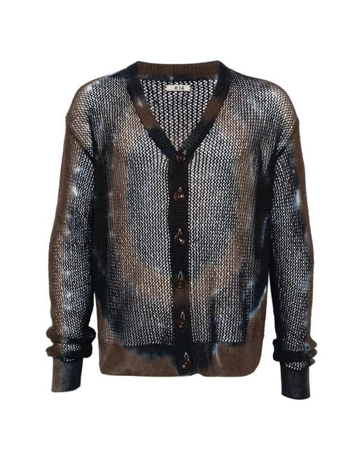 KHOKI Black Mesh Button Cardigan for men