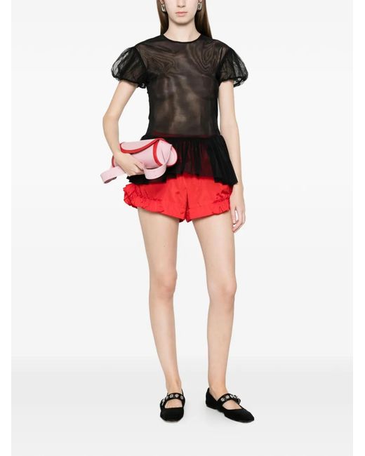 Simone Rocha Black Ruffled Puff-Sleeve Top