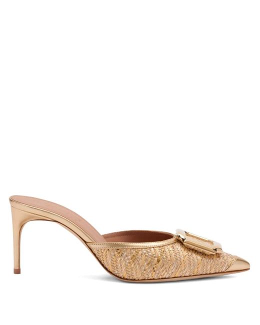 Malone Souliers Natural Metallic Raffia Mona Heeled Mules 70