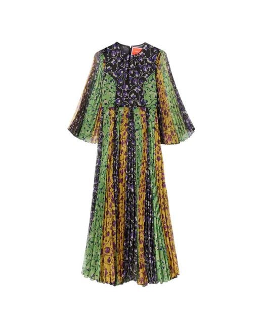 LaDoubleJ Green Robe Longue Angel Plissée À Fleurs
