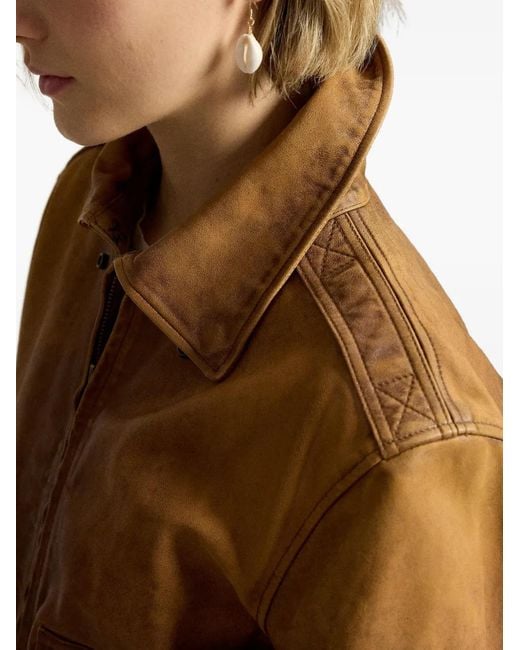 Polo Ralph Lauren Brown Distressed Cropped Leather Jacket