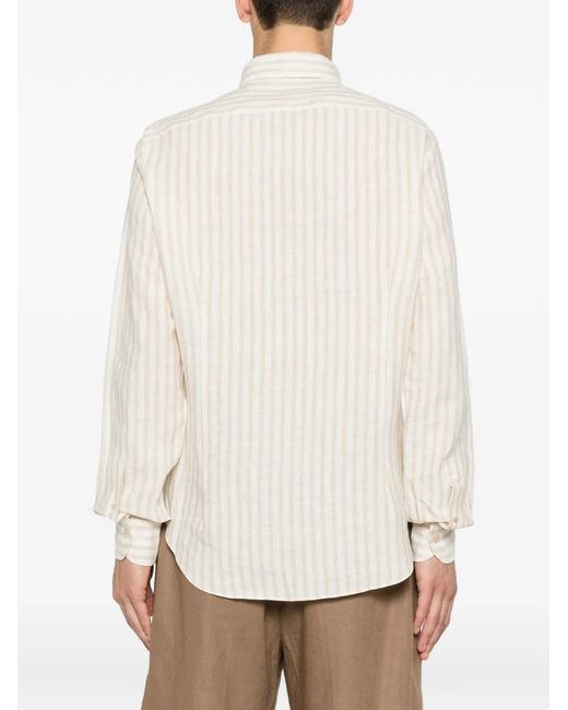 Eleventy White Striped Linen Shirt for men