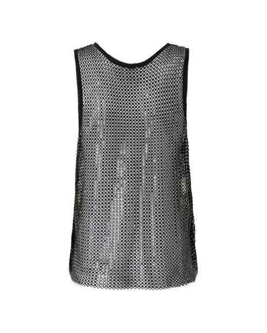 Pinko Gray Sequin-Embellished Mesh Top
