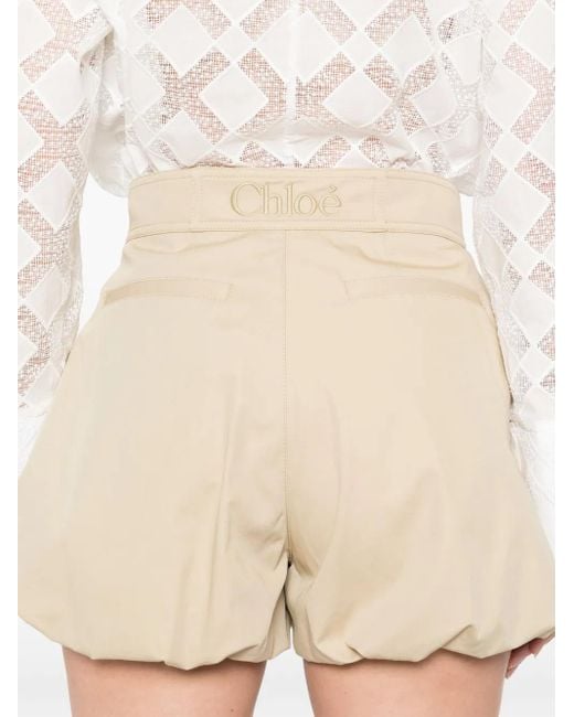 Chloé Natural Shorts Mit Weitem Bein Aus Baumwollpopeline Mit Schnallen Und Stickerei