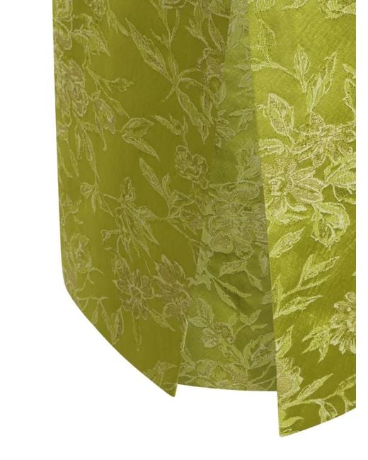 Saint Laurent Green Floral-Jacquard Side-Slit Midi Skirt