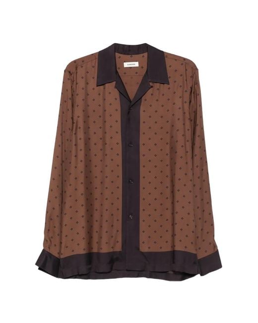Sandro Brown Monogram-Pattern Shark-Collar Shirt for men