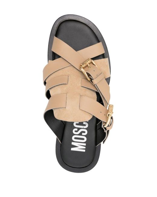 Moschino White Buckled Suede Slides for men