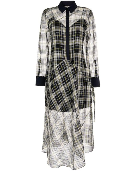 Ports 1961 Gray Semi-sheer Checkered Maxi Dress