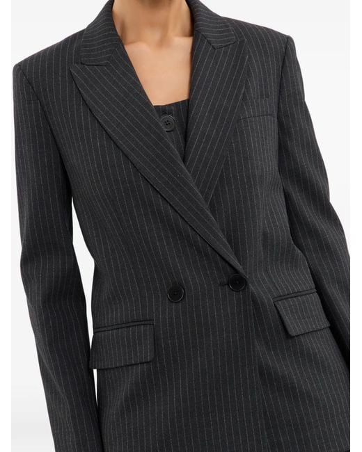 Rebecca Vallance Black Harri Pinstripe Double-Breasted Blazer