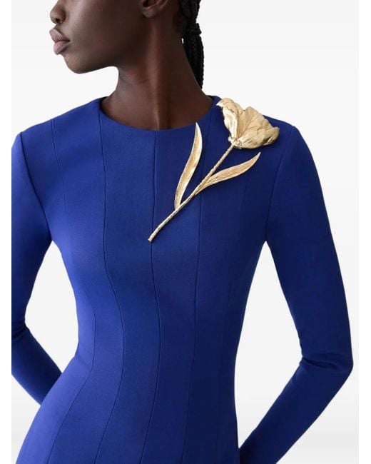 Carolina Herrera Blue Kleid mit Blumenapplikation
