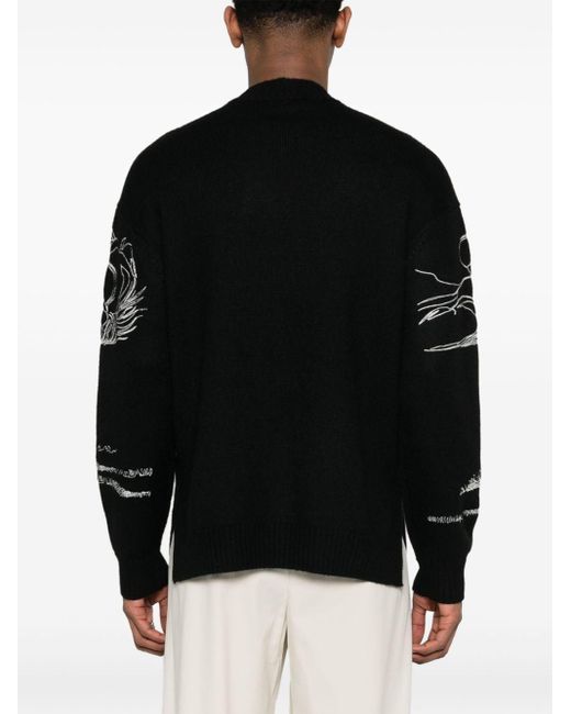 Emporio Armani Bestickter Pullover mit abstraktem Muster in Black für Herren