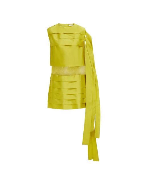 Ferragamo Yellow Mini Dress With Lace Detail