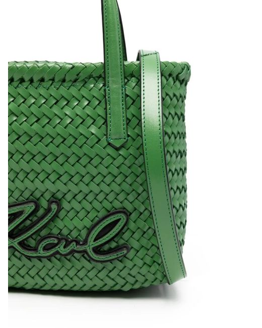 Karl Lagerfeld Green Braided Tote Bag