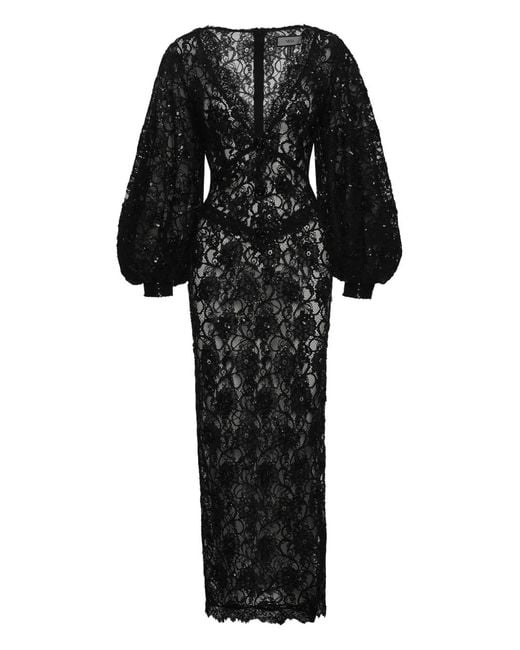 Abito Midi Con Paillettes E Pizzo di Nissa in Black