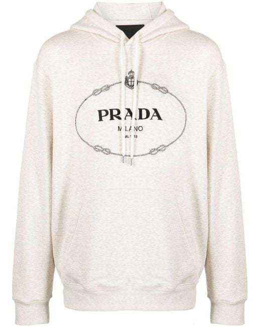 Prada Natural Logo-print Cotton Hoodie for men