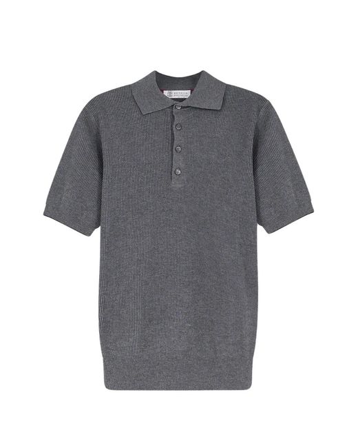 Brunello Cucinelli Gray Cotton Polo Shirt for men