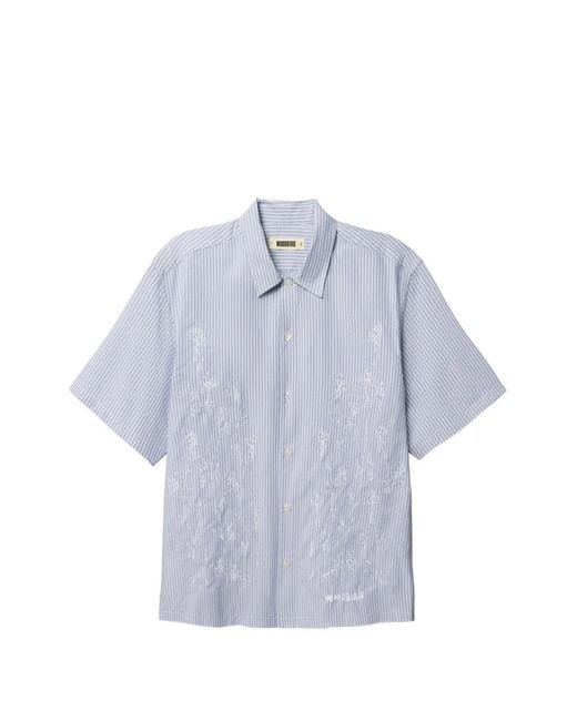 Woodbird Blue Wang Ox Floral-Embroidered Striped Shirt for men
