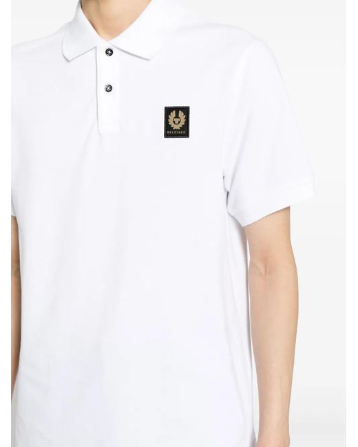 Belstaff White Logo-Patch Cotton Polo Shirt for men