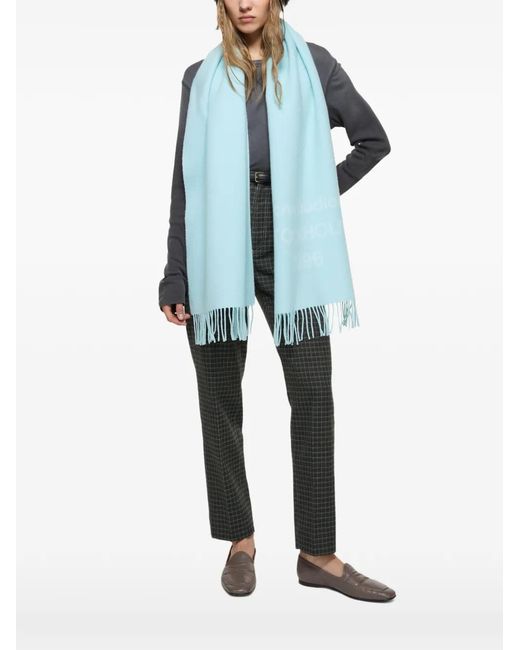 Sciarpa Con Frange E Logo A Intarsio di Acne in Blue