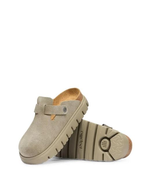 Birkenstock White Boston Chunky Buckle Suede Mules