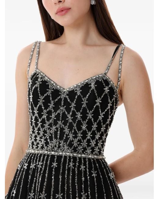 Dina Melwani Black Crystal-Embellished Midi Dress