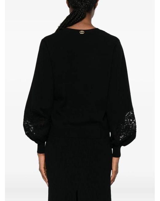 Twinset Black Pull À Manches En Dentelle