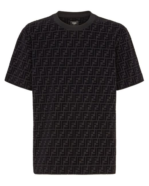 Fendi Black Ff Logo Flocked T-shirt for men