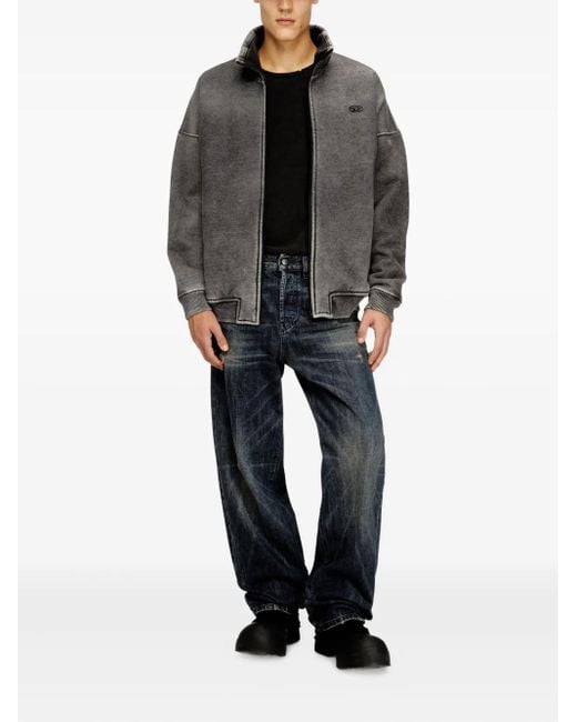 DIESEL Gray S-Batel-V1 Full-Zip Embroidered Jacket for men