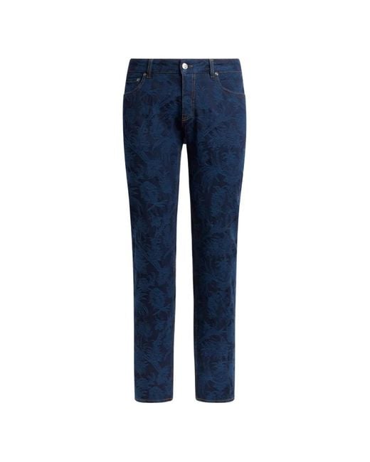 Etro Blue Jeans Regular-Fit En Jacquard De Coton Denim À Motif Floral for men