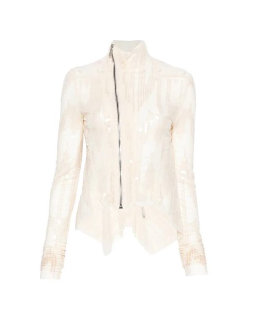 Rick Owens White Sequin-Embellished Sheer Jacket