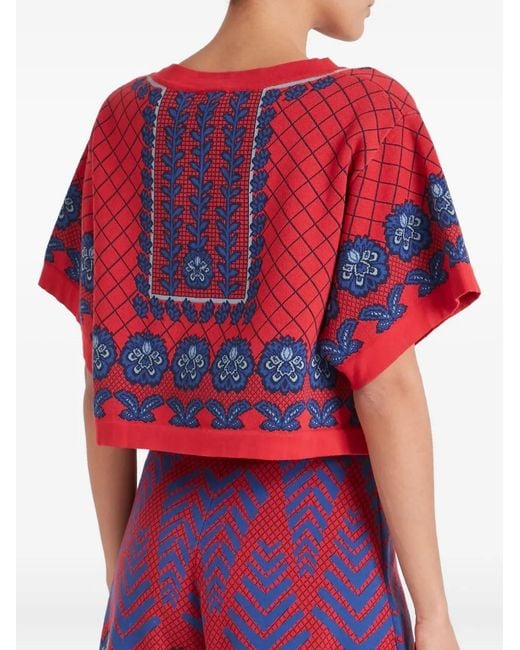 Temperley London Red Grid-Pattern T-Shirt