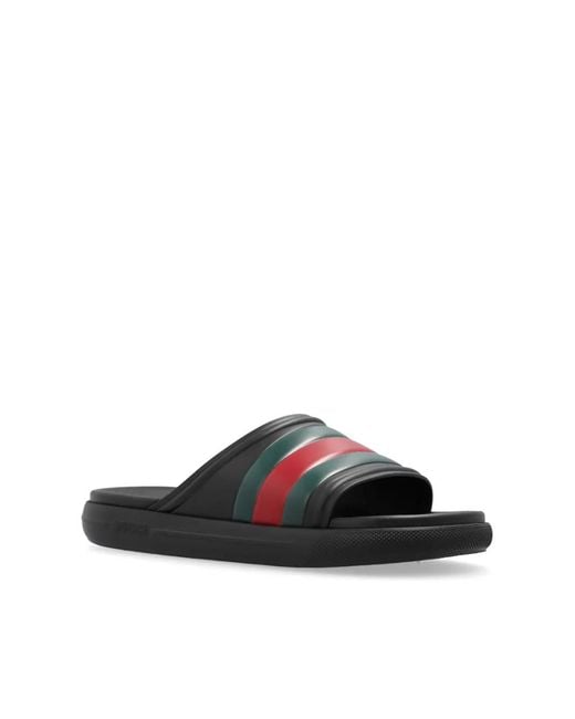 Gucci Black Web-Stripe Slides for men