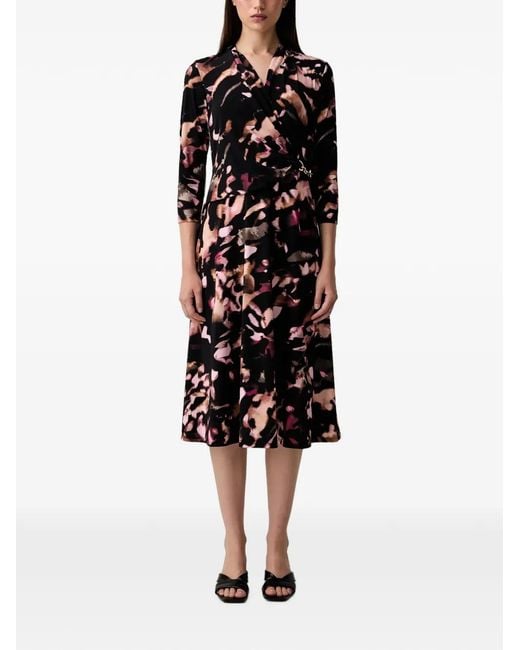 Joseph Ribkoff Black Midi Abstract-Print Wrap-Style Dress