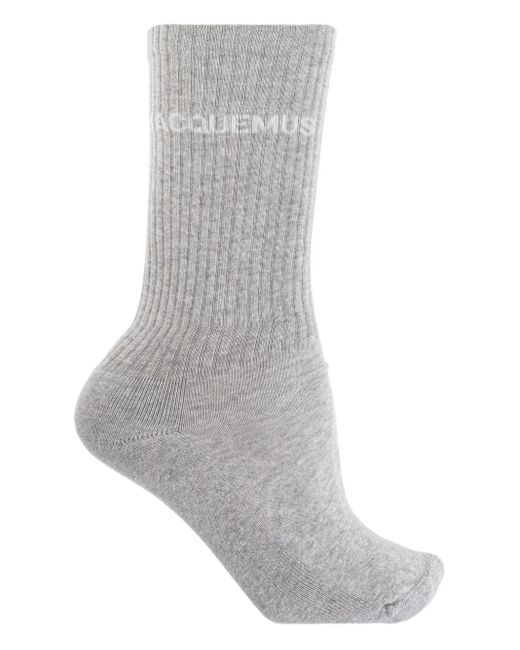 Jacquemus White Logo-Embroidered Ribbed Socks